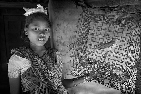 "Jeune fille et l'oiseau en cage" -Photographie de Yvan Travert -  Série Marche doucement sur la terre